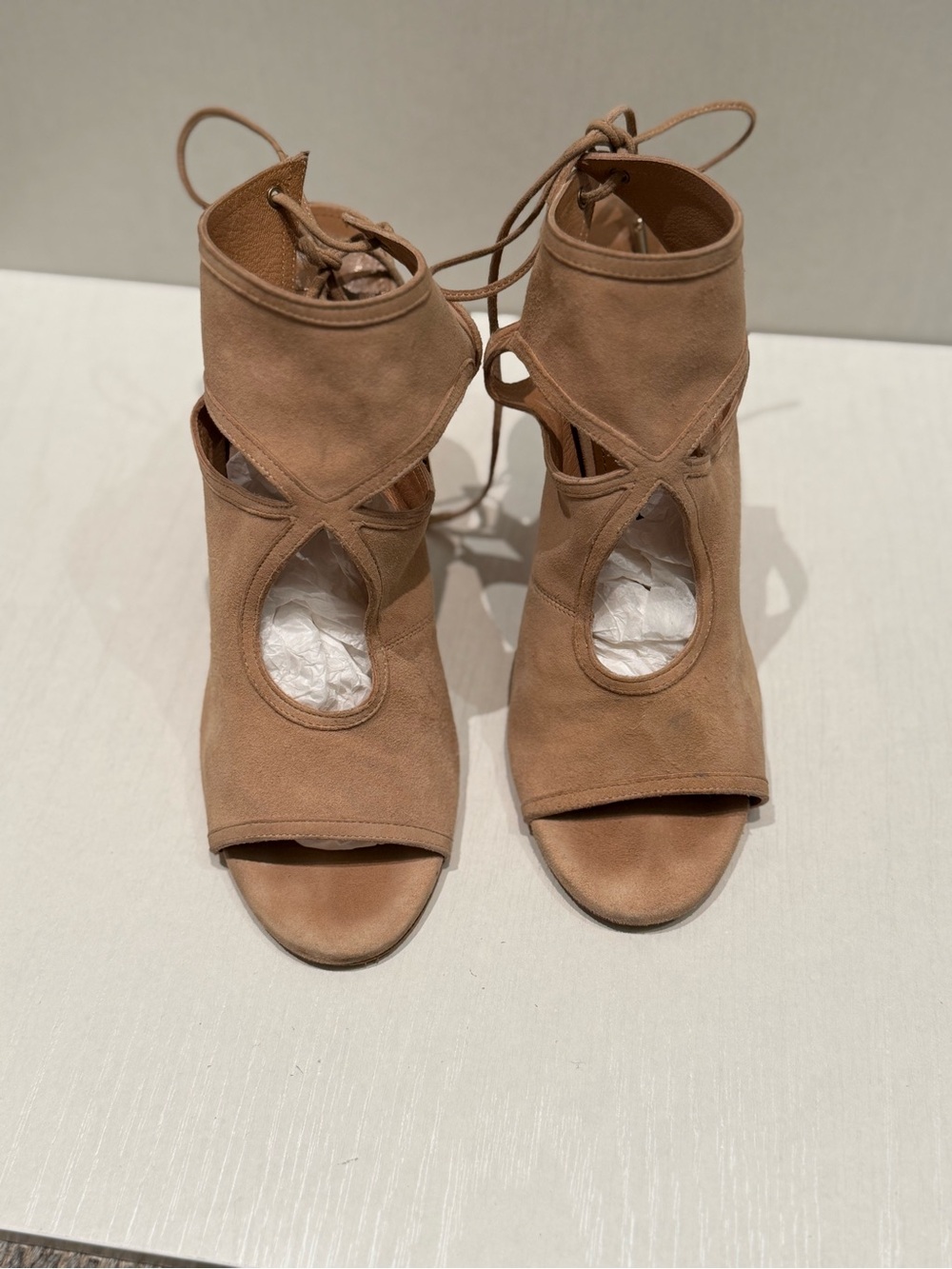 Aquazzura - Tan Cutout Lace-Up Stiletto Sandals Size 39 Women’s